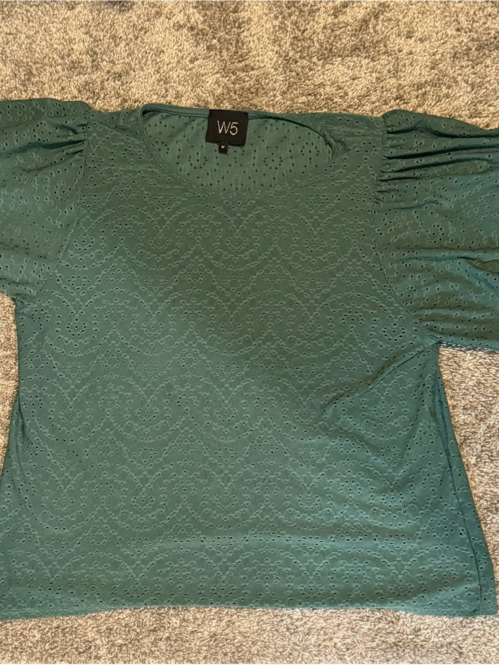 W5 Teal Eyelet Puff-Sleeve Top